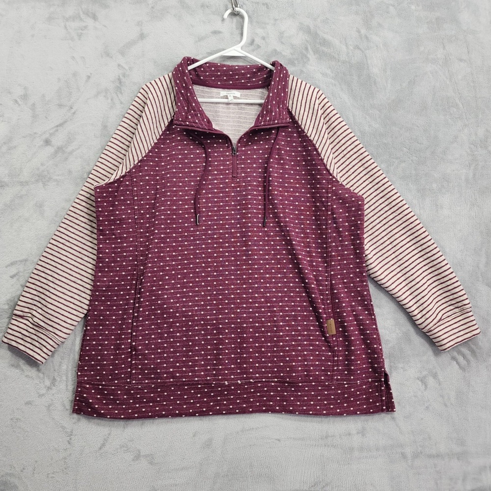 Maurices Sweatshirt Womens XXL Purple Polka Dot Stripe 1/4 Zipโ Mock Neck Raglan